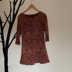 Effie’s Heart brick red + cream floral patterned skater dress